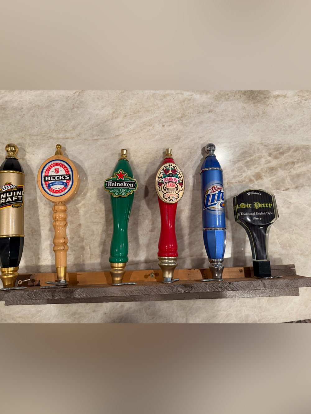 Beer pulls set of 6 on wood mount